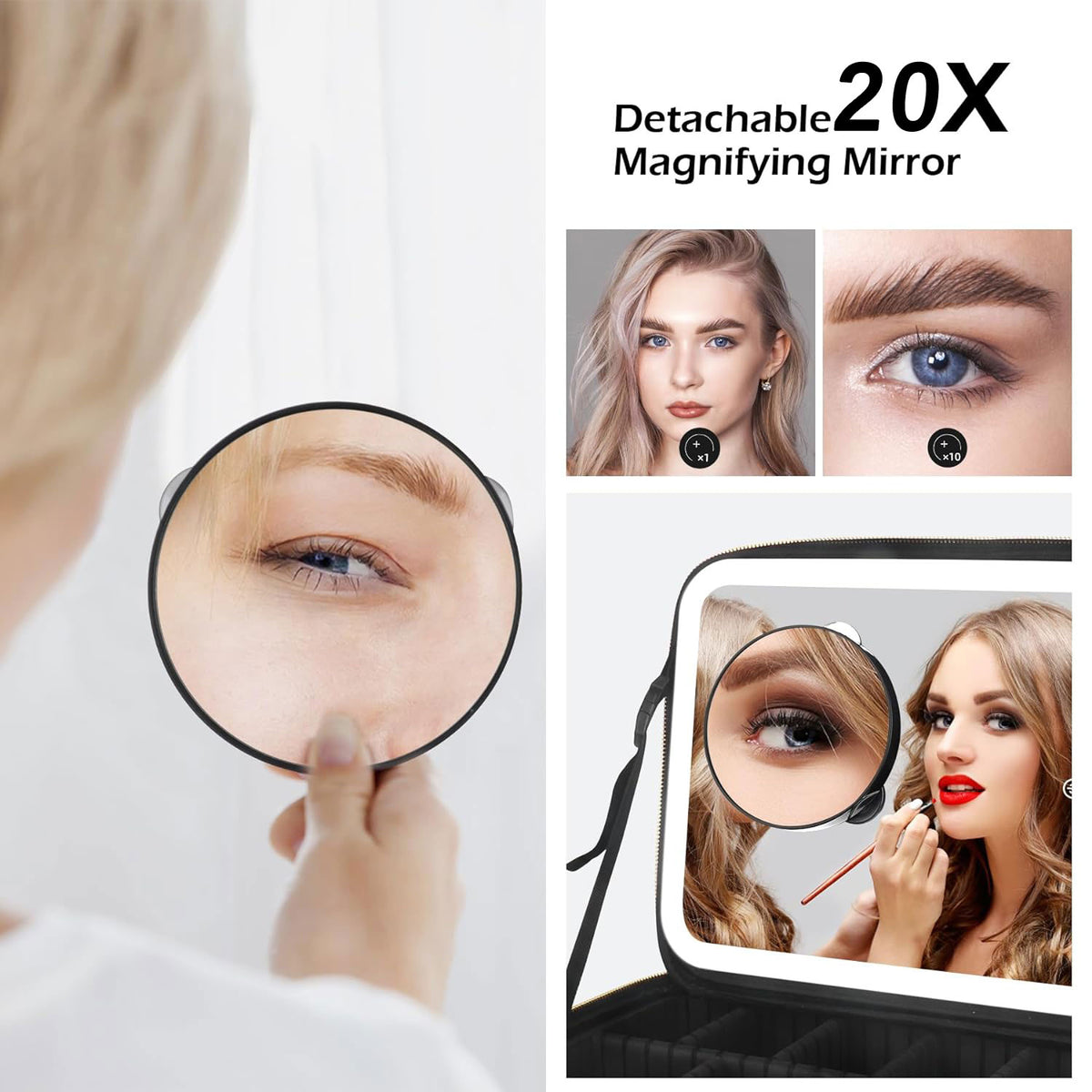 Portable  3 in 1 Cosmetic Case With LED Mirror