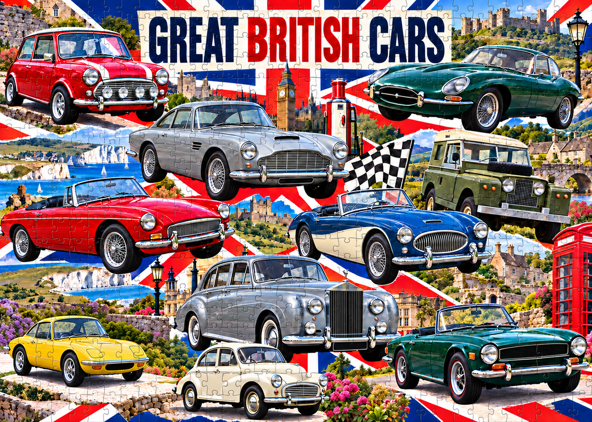A tribute to classic British cars - 1000-piece puzzle
