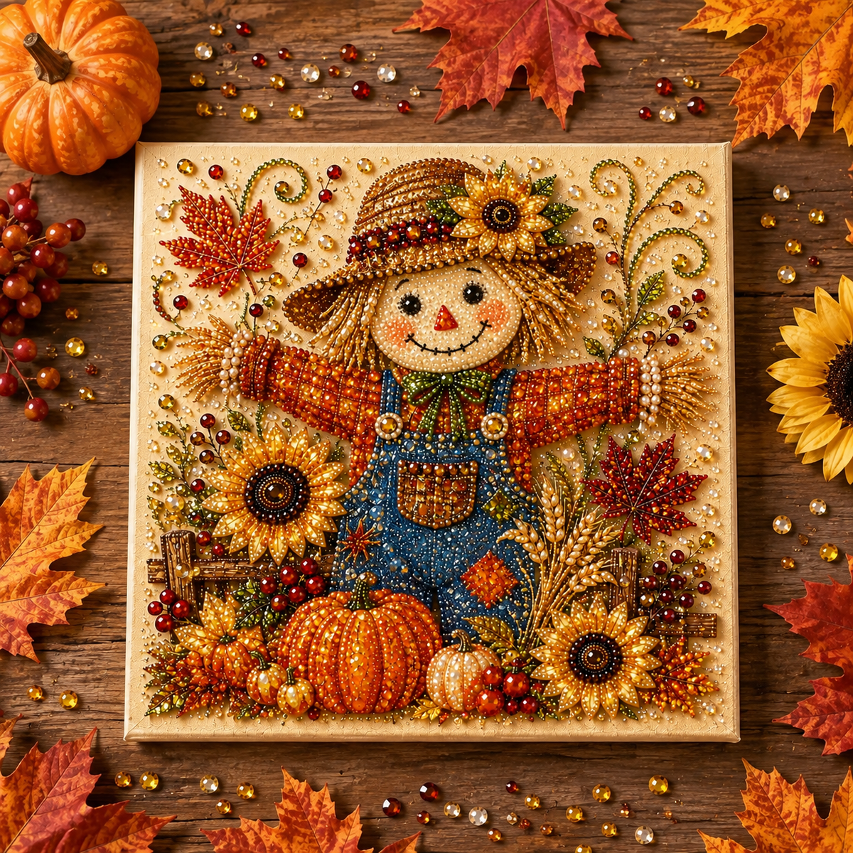 🎃 Create Your Own Sparkling Halloween Magic-DIY Pumpkin Scarecrow Pearl Painting Kit
