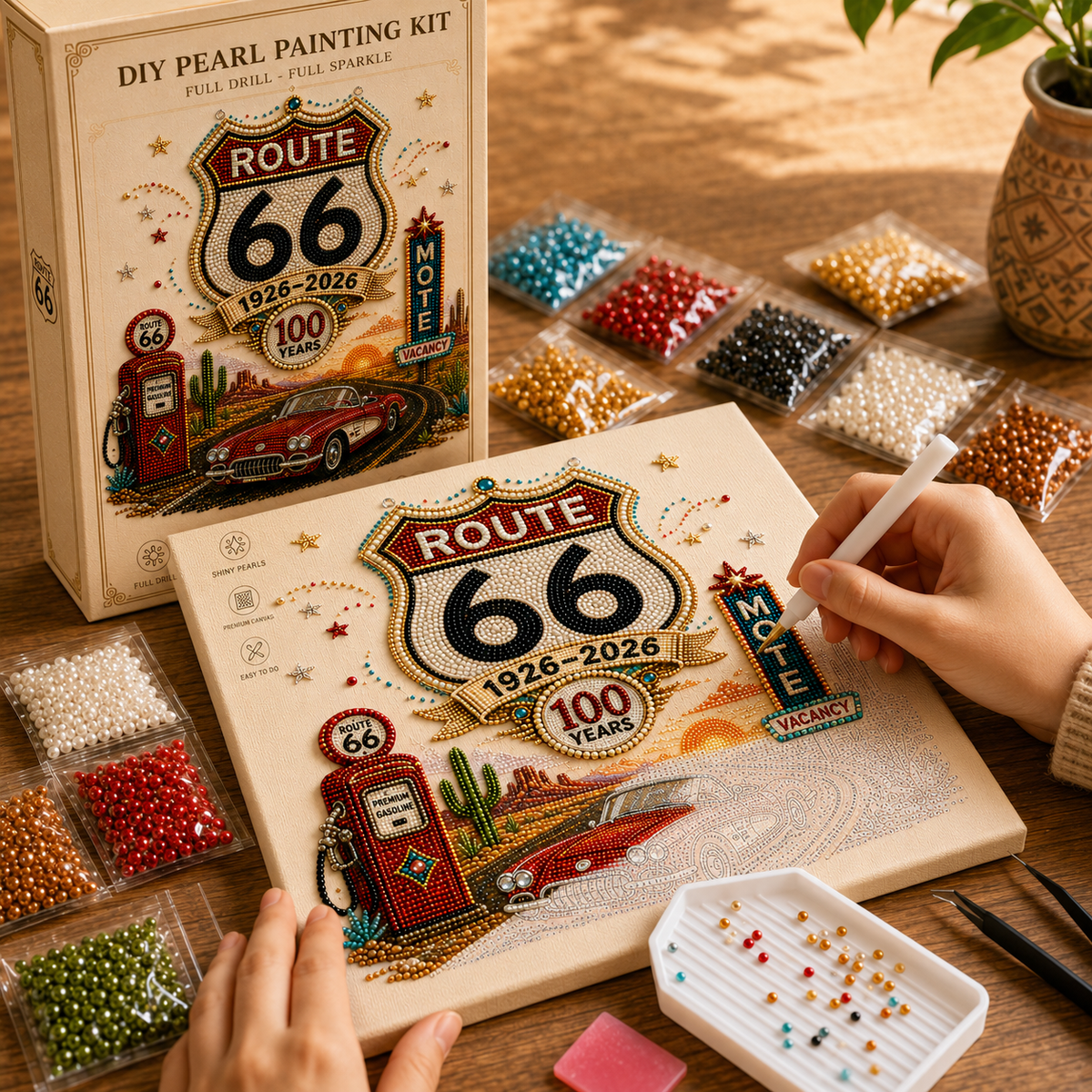 Route 66 Centennial Pearl Painting Kit 🚗 A Tribute to the Mother Road — Route 66 Centennial Edition