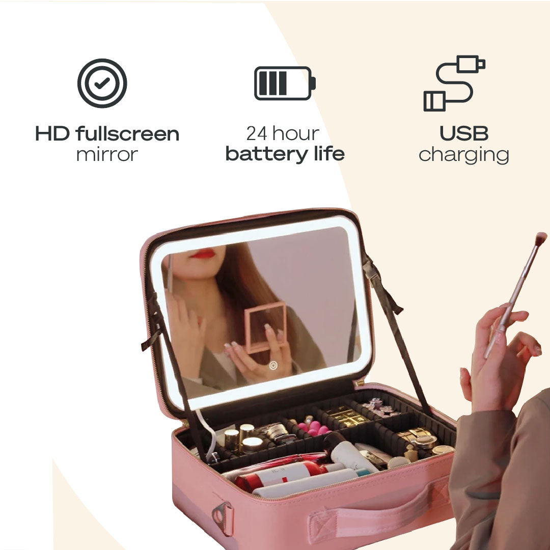 Portable  3 in 1 Cosmetic Case With LED Mirror
