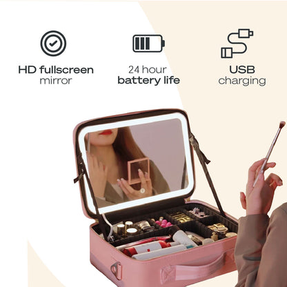 Portable  3 in 1 Cosmetic Case With LED Mirror