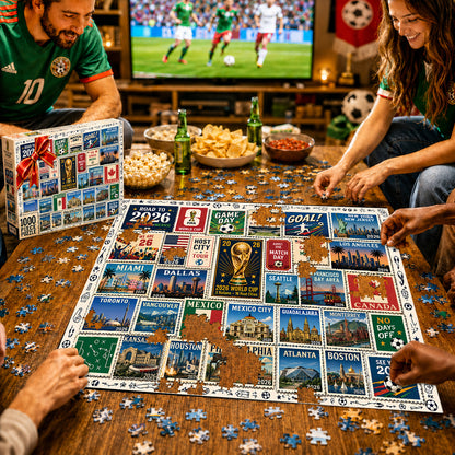 2026 World Cup Soccer Host City Stamp Puzzle - 500/1000 Piece Jigsaw Puzzle