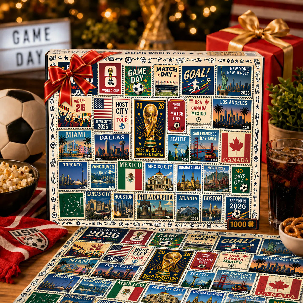 2026 World Cup Soccer Host City Stamp Puzzle - 500/1000 Piece Jigsaw Puzzle