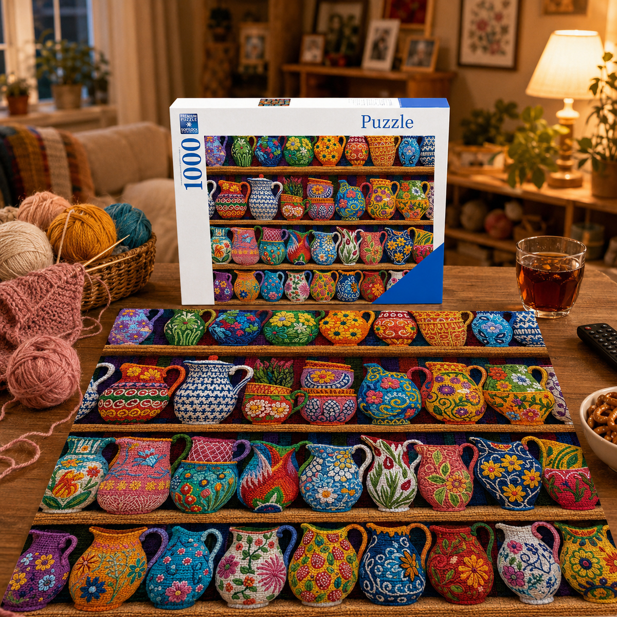 Colorful Floral Pottery Crochet – 500/1000-Piece Jigsaw Puzzle