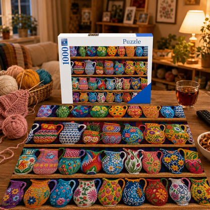 Colorful Floral Pottery Crochet – 500/1000-Piece Jigsaw Puzzle