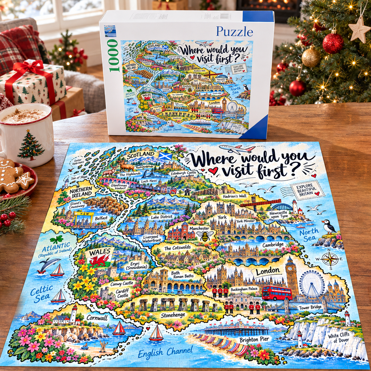 Explore Britain - Landmarks Map 1000 pcs Puzzle