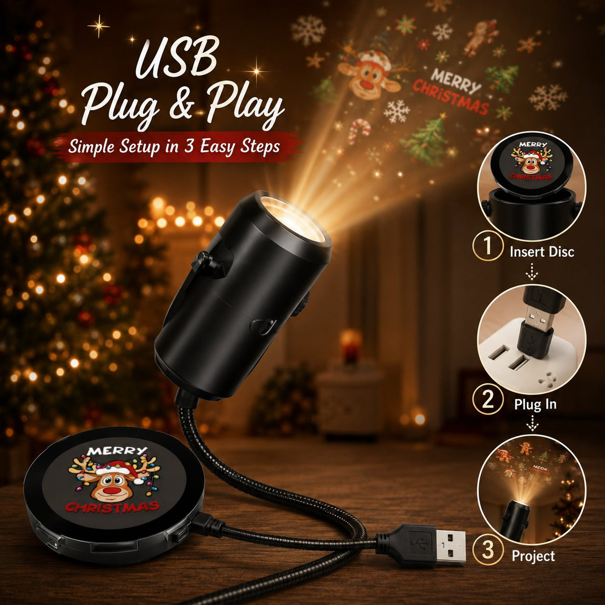 🎄🌟 Christmas Projection Night Light-Plug & Play HD Christmas Projector🎅