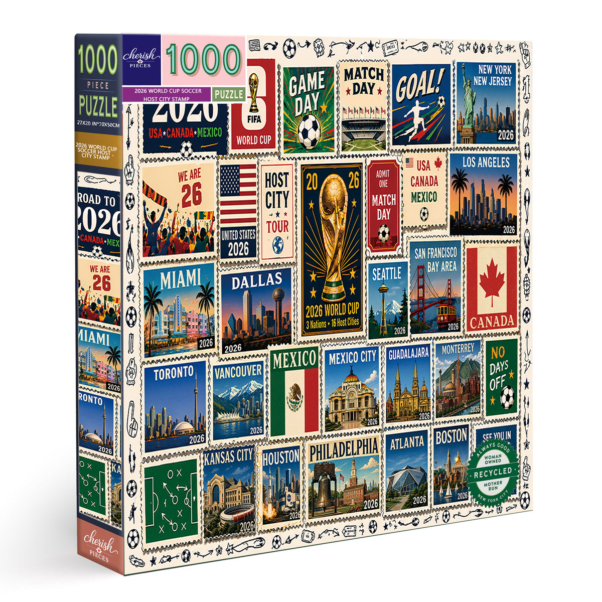 2026 World Cup Soccer Host City Stamp Puzzle - 500/1000 Piece Jigsaw Puzzle