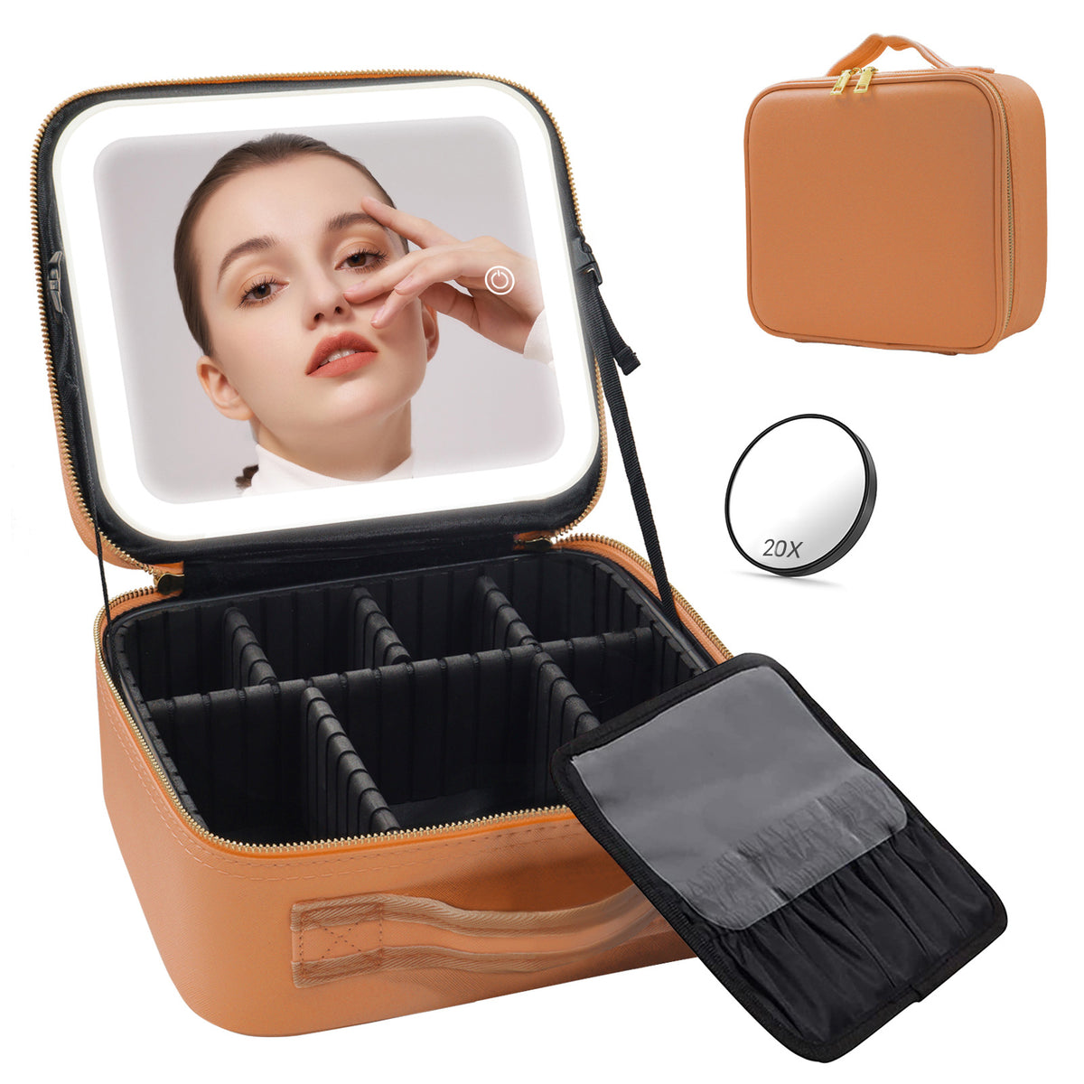 Portable  3 in 1 Cosmetic Case With LED Mirror