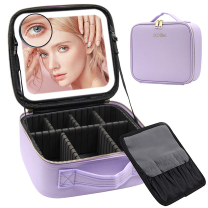 Portable  3 in 1 Cosmetic Case With LED Mirror