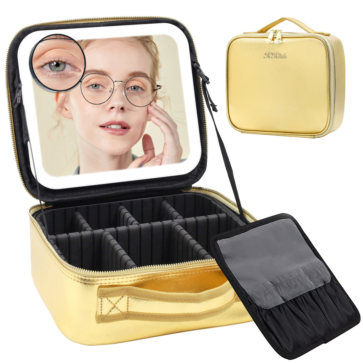 Portable  3 in 1 Cosmetic Case With LED Mirror