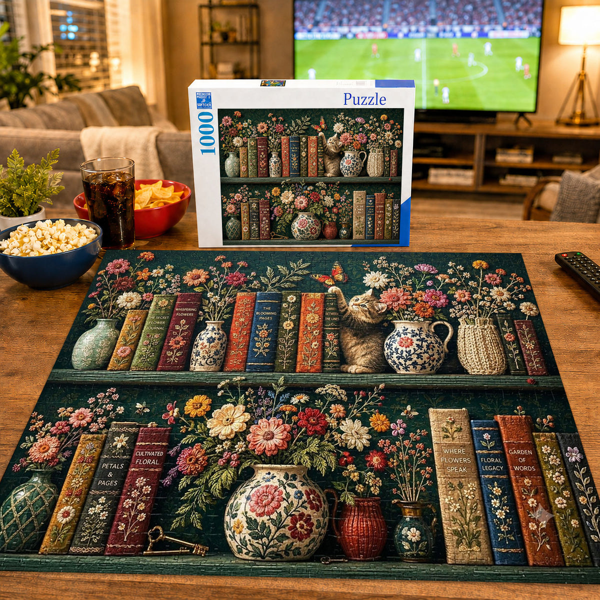Vintage Blooming Bookshelf Jigsaw Puzzle