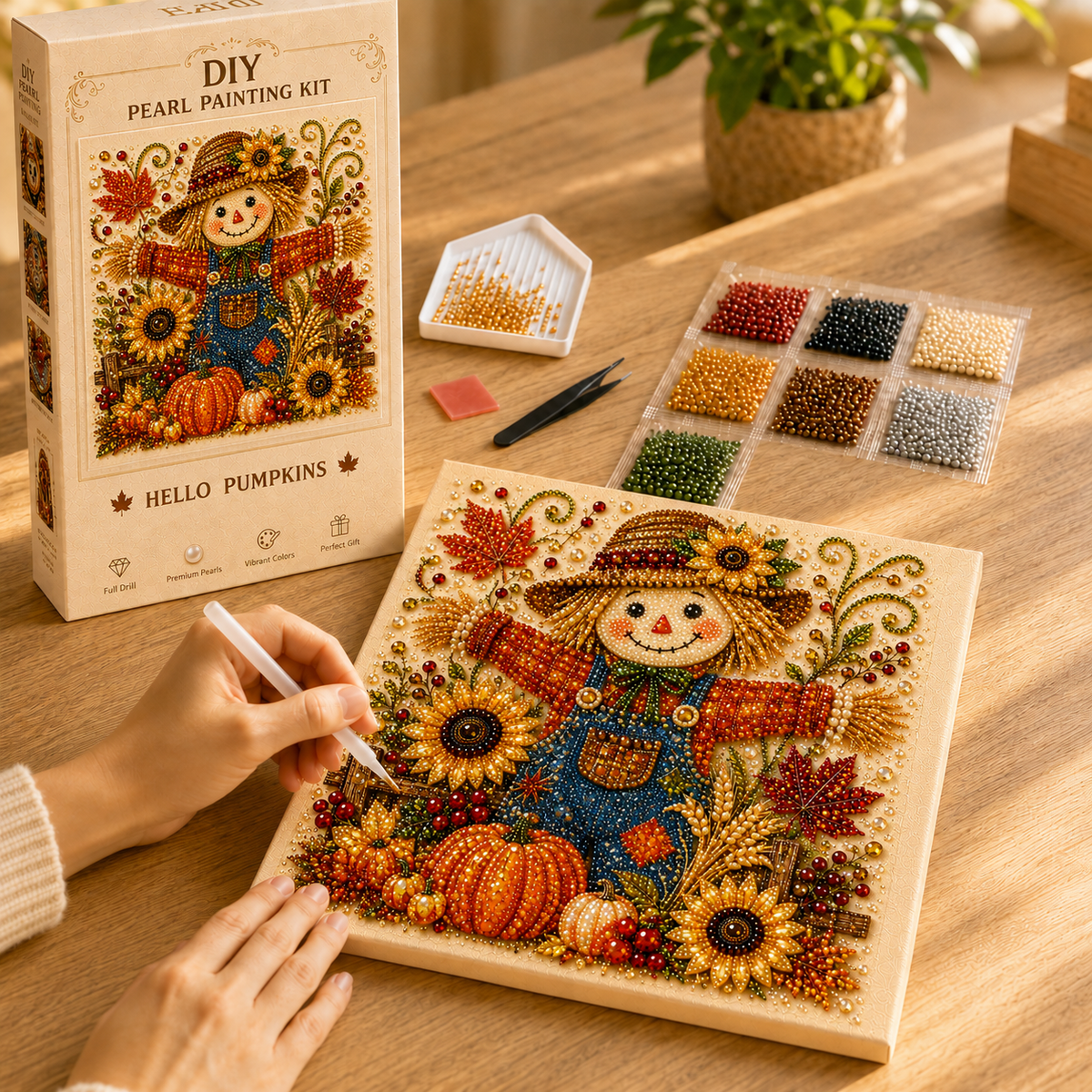 🎃 Create Your Own Sparkling Halloween Magic-DIY Pumpkin Scarecrow Pearl Painting Kit