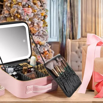 Portable  3 in 1 Cosmetic Case With LED Mirror
