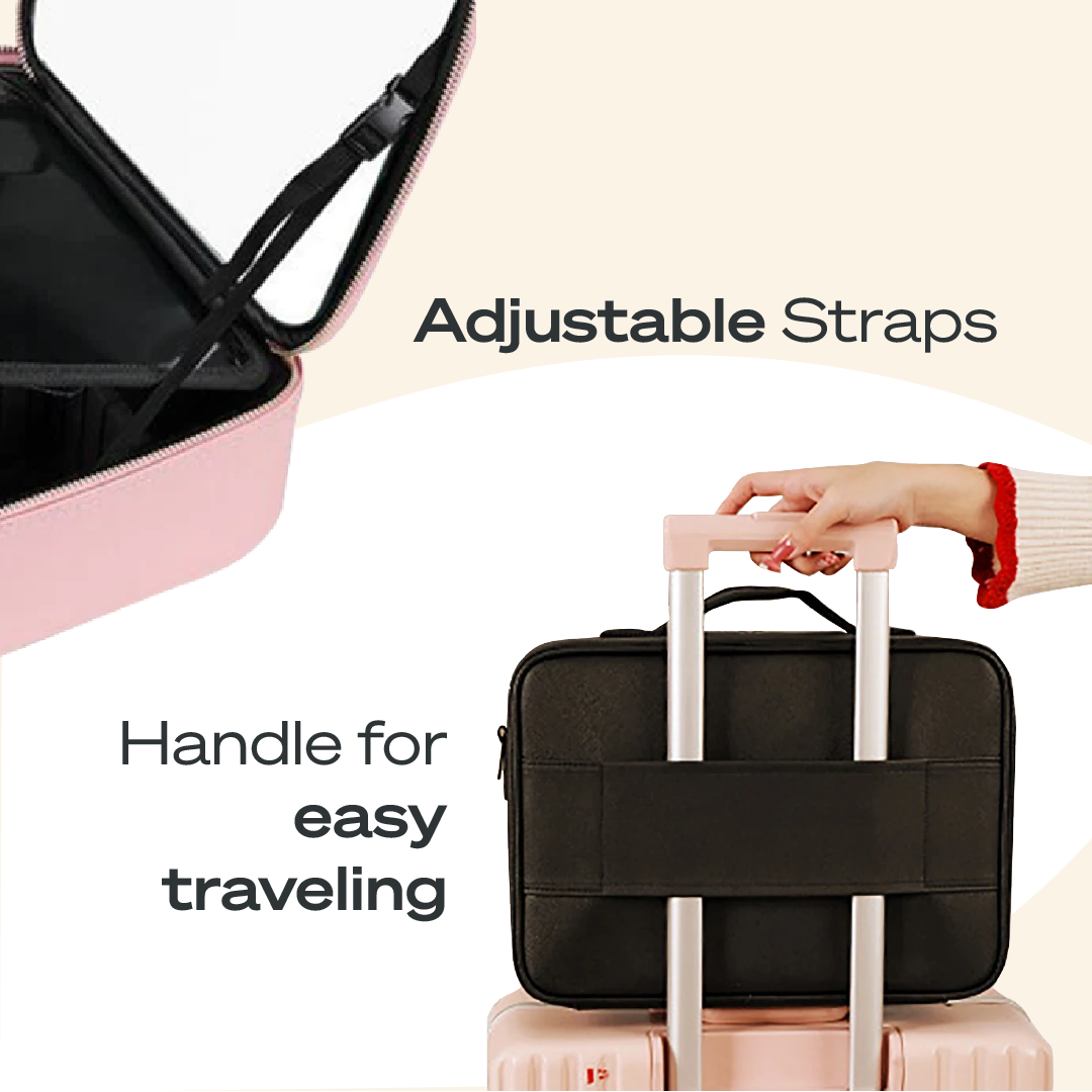 Portable  3 in 1 Cosmetic Case With LED Mirror