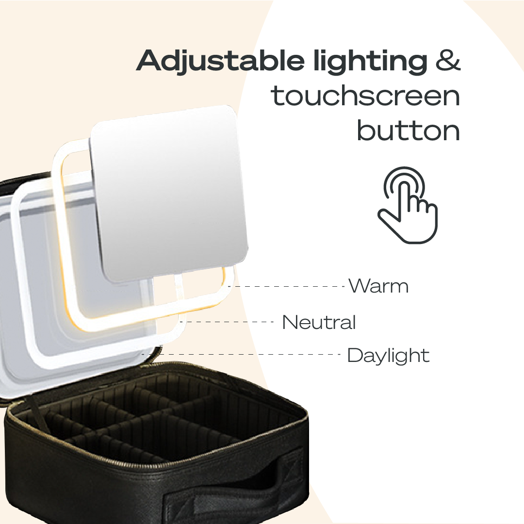 Portable  3 in 1 Cosmetic Case With LED Mirror