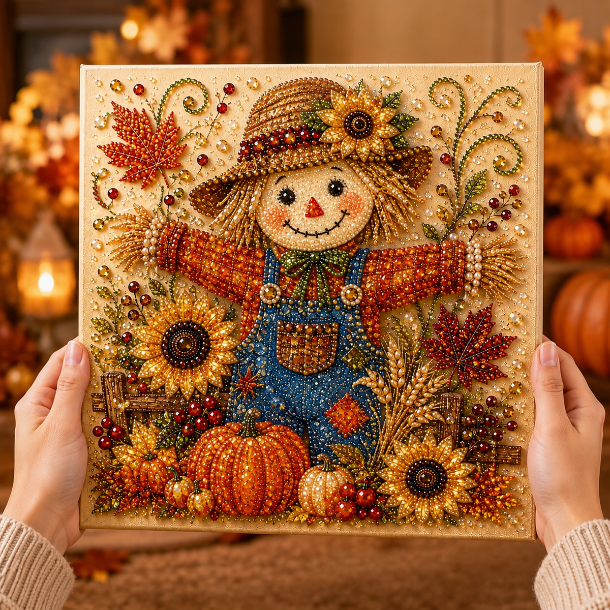 🎃 Create Your Own Sparkling Halloween Magic-DIY Pumpkin Scarecrow Pearl Painting Kit