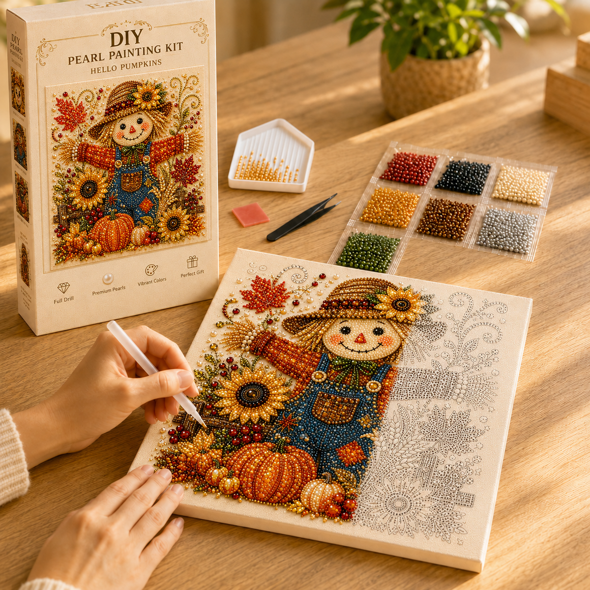 🎃 Create Your Own Sparkling Halloween Magic-DIY Pumpkin Scarecrow Pearl Painting Kit