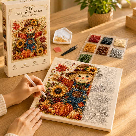 🎃 Create Your Own Sparkling Halloween Magic-DIY Pumpkin Scarecrow Pearl Painting Kit